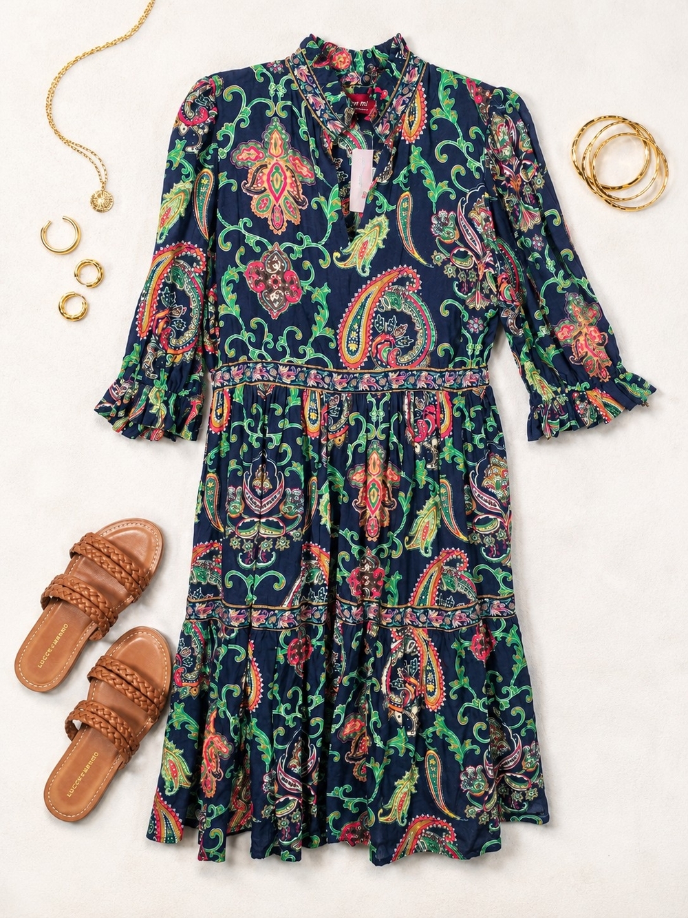 Avanti Navy Paisley Tiered Midi Dress